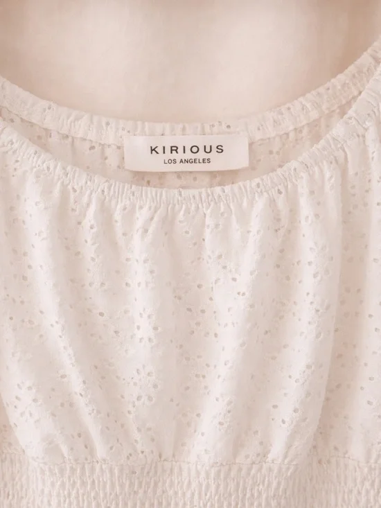 KIRIOUS Los Angeles Eyelet Smocked Peplum Blouse | Size L - Picture 4 of 6